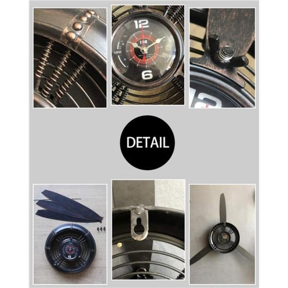 Metal Wall Decor Art Antique Airplane Propeller Aviation Wall Clock, 29.5×26.4" - Picture 10 of 12